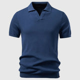 Men's Ribbed Open Collar Polo Shirt