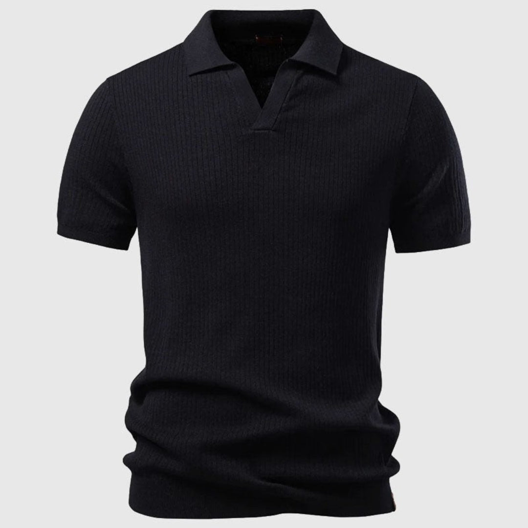 Men's Ribbed Open Collar Polo Shirt