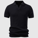 Men's Ribbed Open Collar Polo Shirt