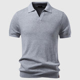Men's Ribbed Open Collar Polo Shirt