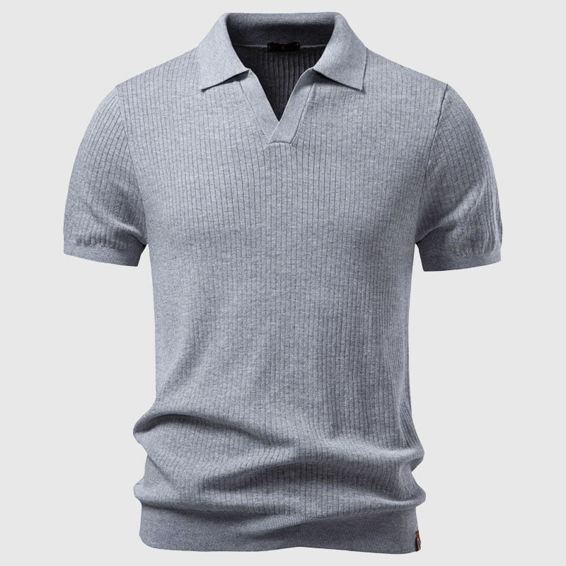 Men's Ribbed Open Collar Polo Shirt