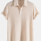 Men's Ribbed Open Collar Polo Shirt