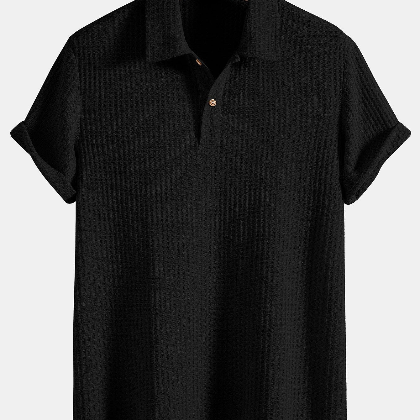 Men's Ribbed Open Collar Polo Shirt