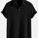 Men's Ribbed Open Collar Polo Shirt