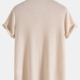 Men's Ribbed Open Collar Polo Shirt