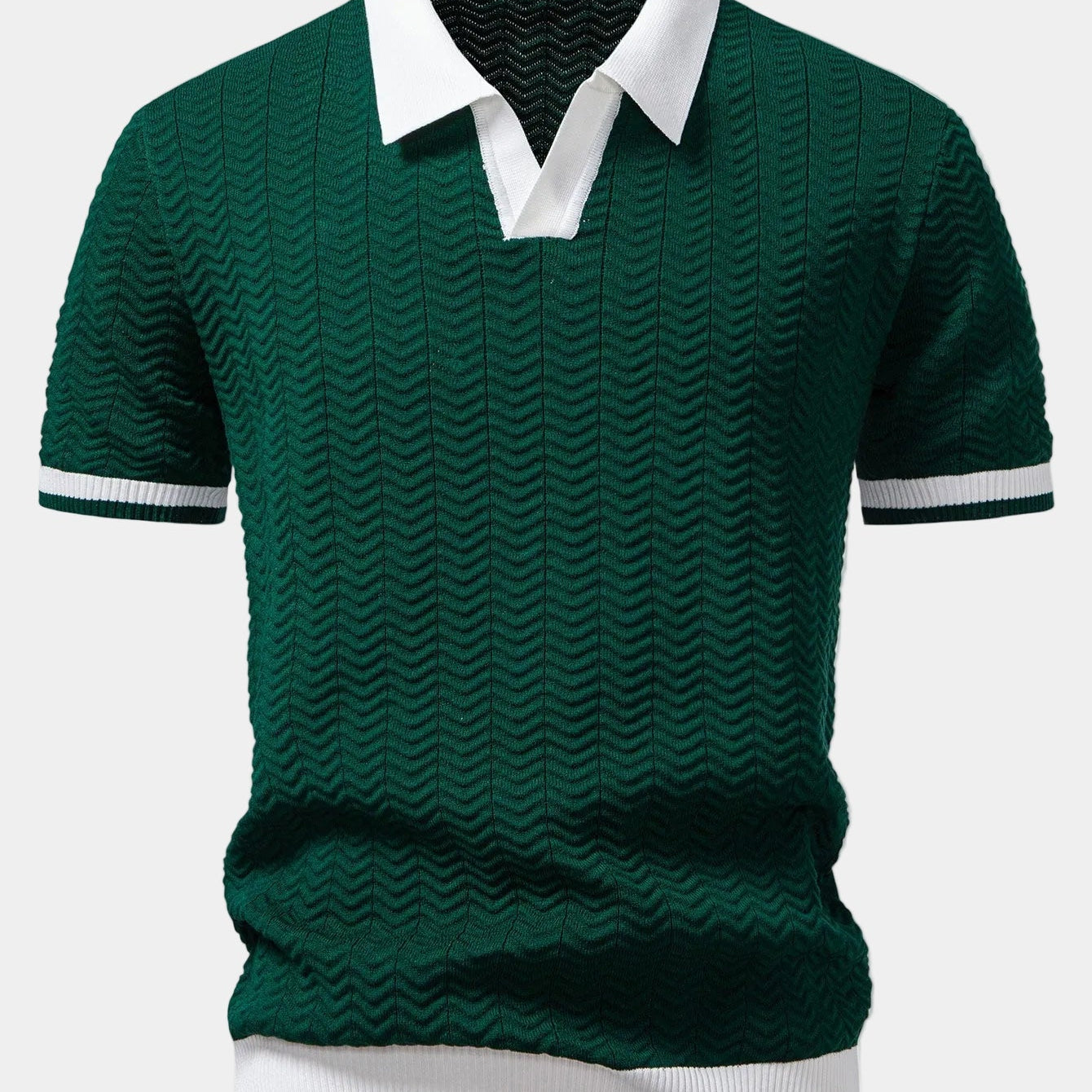 Men's Textured Contrast Collar Polo Shirt