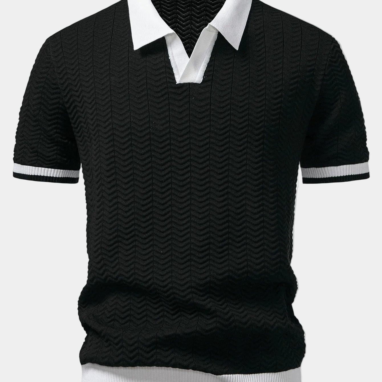 Men's Textured Contrast Collar Polo Shirt
