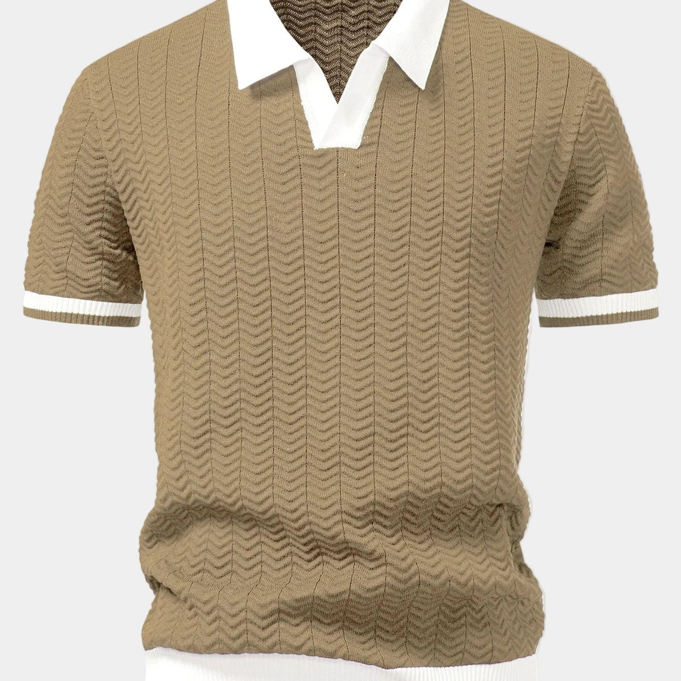 Men's Textured Contrast Collar Polo Shirt