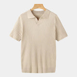 Men's Ribbed V-Neck Knit Polo Shirt