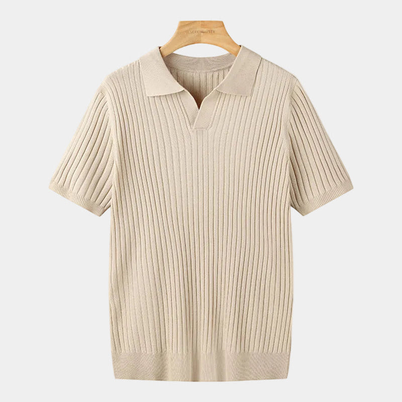 Men's Ribbed V-Neck Knit Polo Shirt