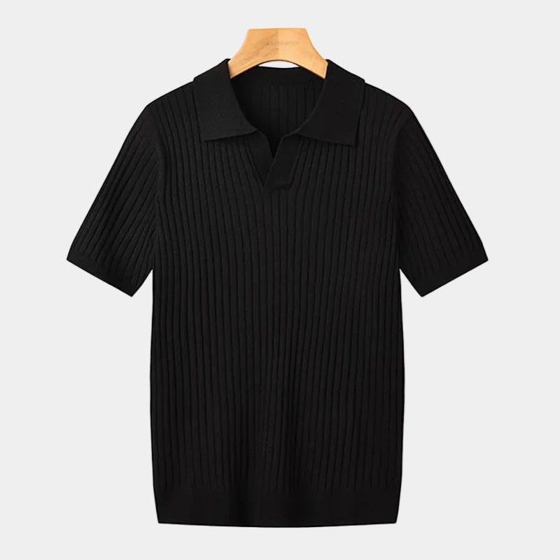 Men's Ribbed V-Neck Knit Polo Shirt