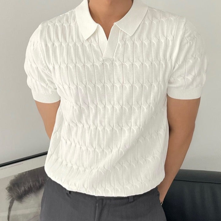 Men's Ribbed Open Collar Polo Shirt