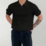 Men's Ribbed V-Neck Knit Polo Shirt