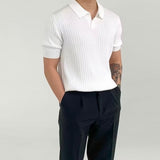 Men's Ribbed V-Neck Knit Polo Shirt