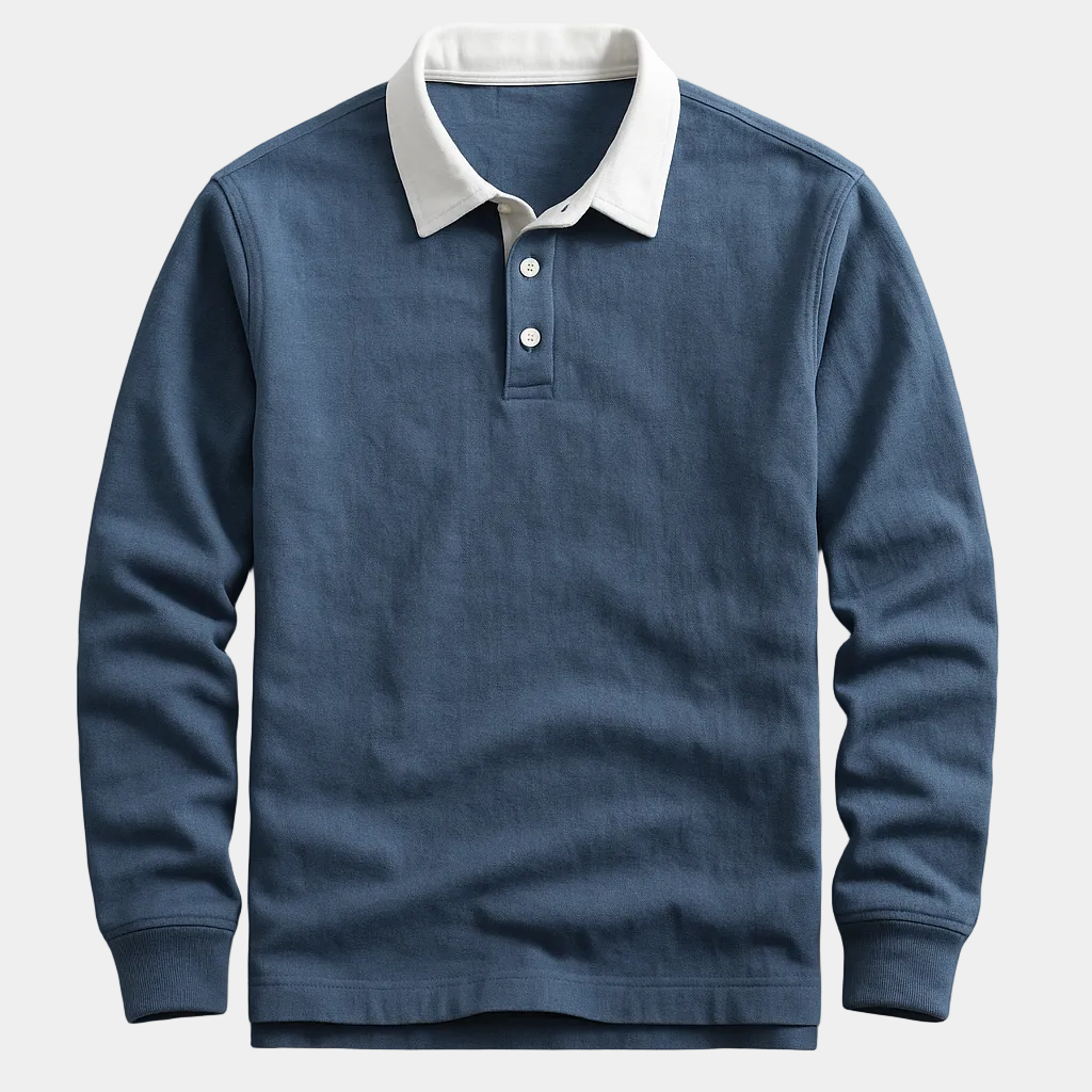 Men's Long Sleeve Contrast Collar Polo Shirt