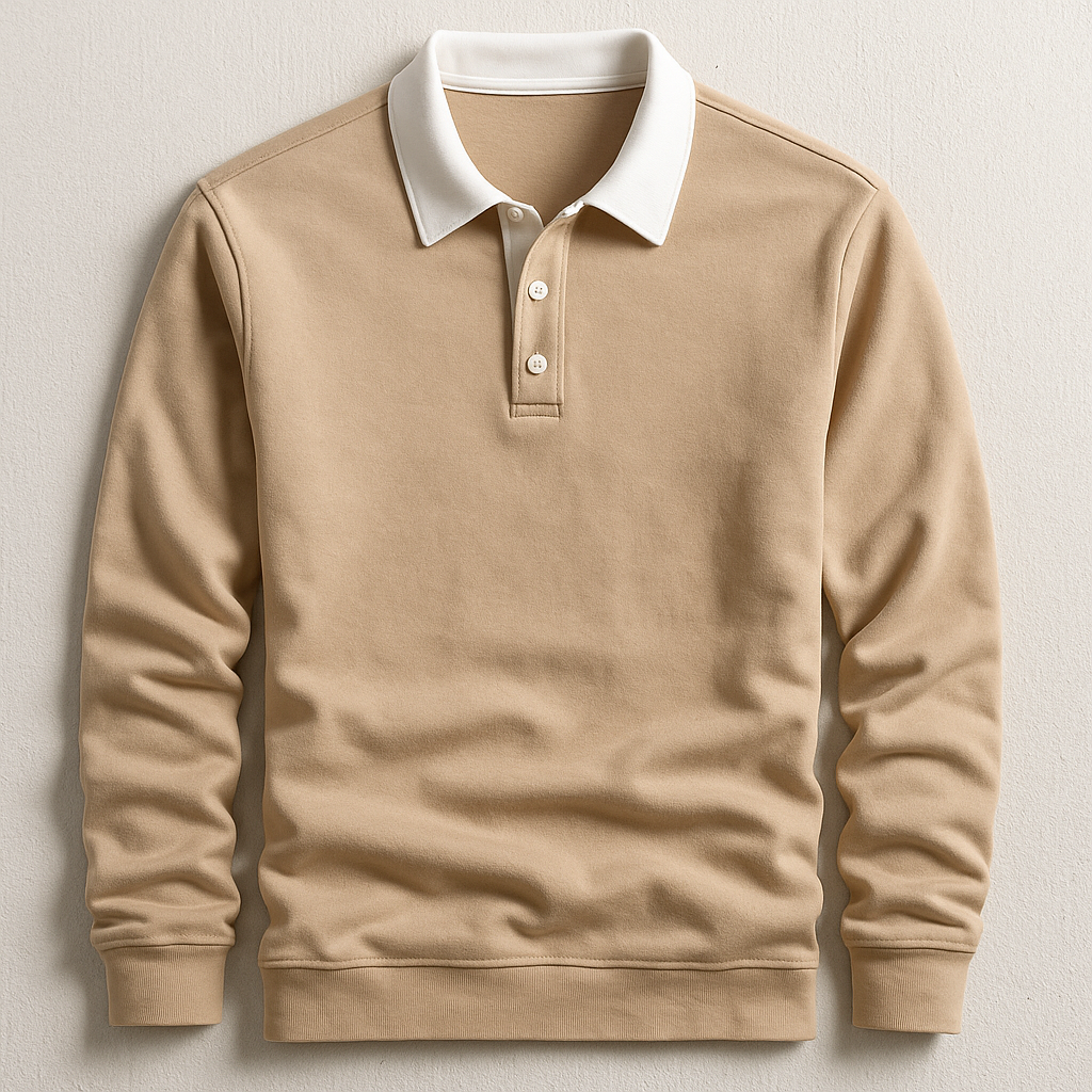 Men's Long Sleeve Contrast Collar Polo Shirt