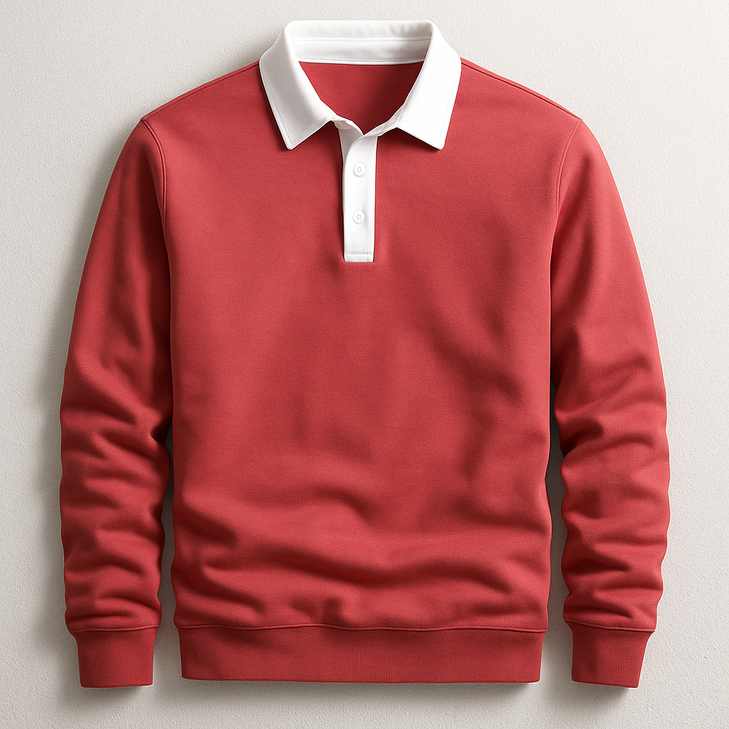 Men's Long Sleeve Contrast Collar Polo Shirt