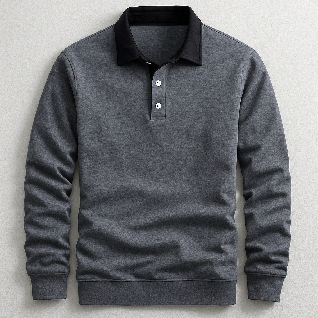 Men's Long Sleeve Contrast Collar Polo Shirt