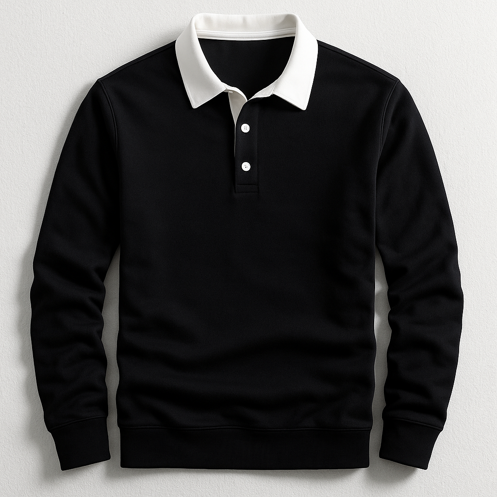 Men's Long Sleeve Contrast Collar Polo Shirt