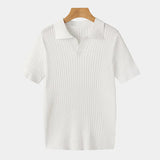Men's Ribbed V-Neck Knit Polo Shirt