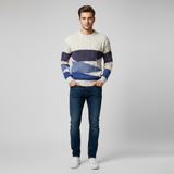 Men's Striped Cable Knit Crew Neck Sweater