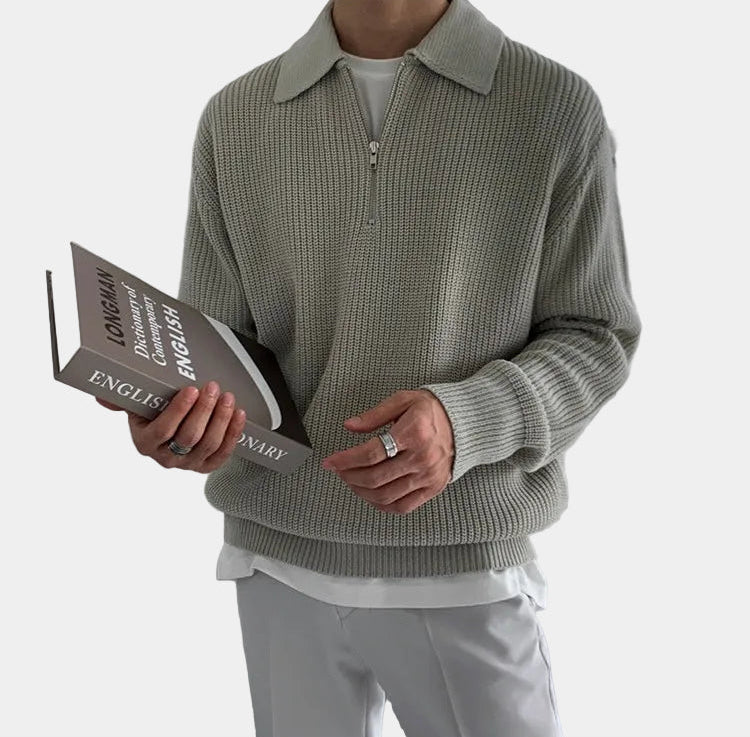 Men's Ribbed Quarter Zip Knit Sweater