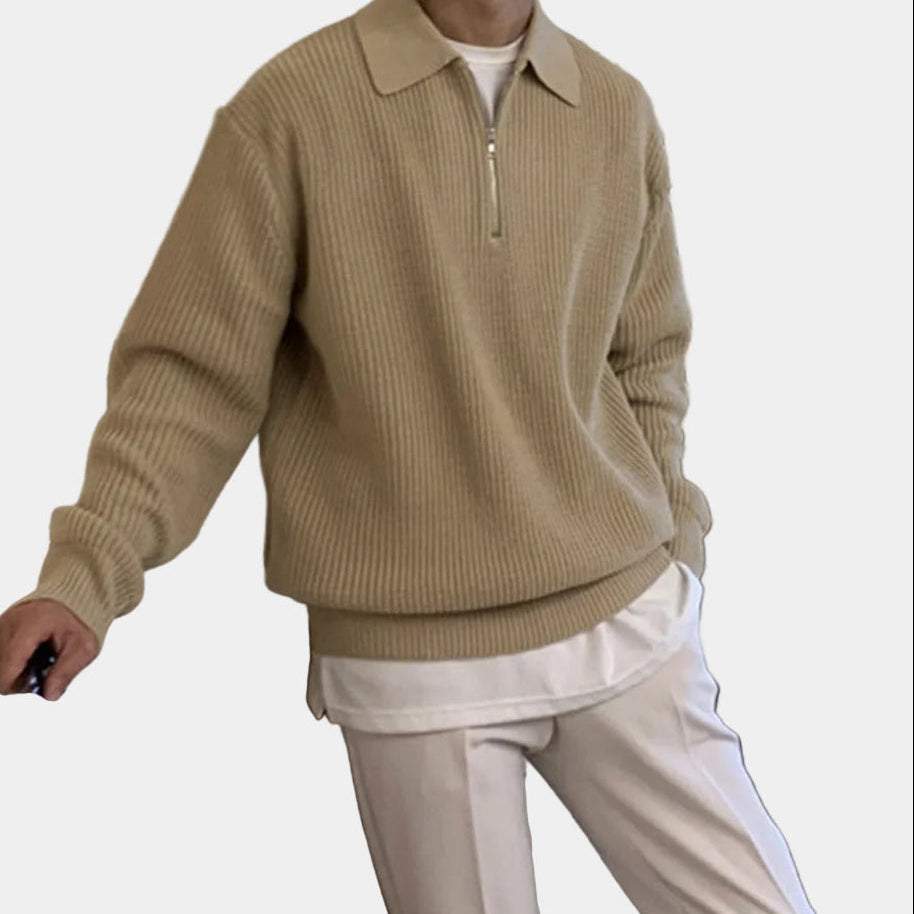 Men's Ribbed Quarter Zip Knit Sweater