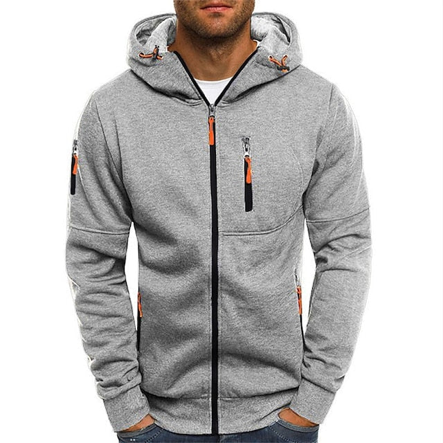 Men's Full-Zip Hooded Sweatshirt with Zippered Pockets