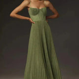 Women's Sweetheart Neckline Pleated Midi Dress