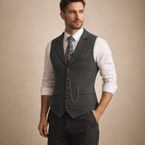 Men's Classic Tweed Tailored Suit Gilet