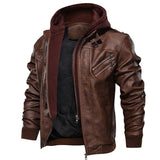 Men's Hooded Faux Leather Zip Jacket