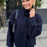 Women's Structured Wool Stand Collar Jacket
