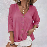 Women's V-Neck Button-Down Relaxed Fit Blouse