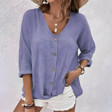 Women's V-Neck Button-Down Relaxed Fit Blouse