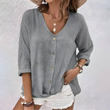 Women's V-Neck Button-Down Relaxed Fit Blouse