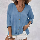 Women's V-Neck Button-Down Relaxed Fit Blouse