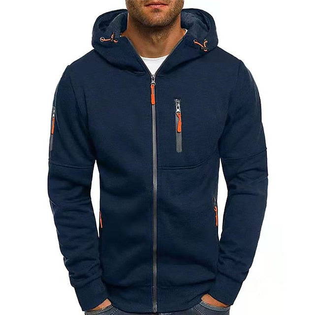 Men's Full-Zip Hooded Sweatshirt with Zippered Pockets