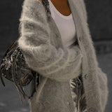 Women's Fuzzy Oversized Button-Front V-Neck Cardigan
