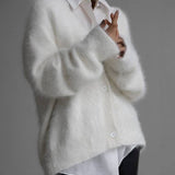 Women's Fuzzy Oversized Button-Front V-Neck Cardigan