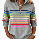 Women's Striped Mock Neck Quarter-Zip Knit Pullover