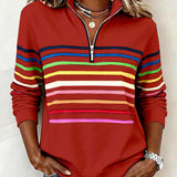 Women's Striped Mock Neck Quarter-Zip Knit Pullover