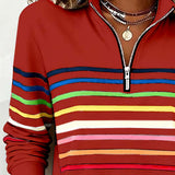 Women's Striped Mock Neck Quarter-Zip Knit Pullover