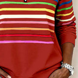 Women's Striped Mock Neck Quarter-Zip Knit Pullover
