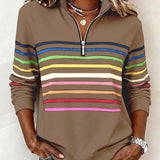 Women's Striped Mock Neck Quarter-Zip Knit Pullover