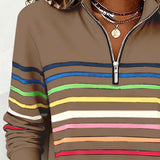Women's Striped Mock Neck Quarter-Zip Knit Pullover