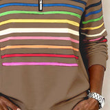 Women's Striped Mock Neck Quarter-Zip Knit Pullover