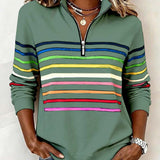 Women's Striped Mock Neck Quarter-Zip Knit Pullover