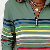 Women's Striped Mock Neck Quarter-Zip Knit Pullover