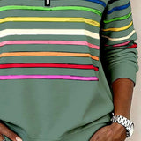 Women's Striped Mock Neck Quarter-Zip Knit Pullover