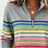 Women's Striped Mock Neck Quarter-Zip Knit Pullover